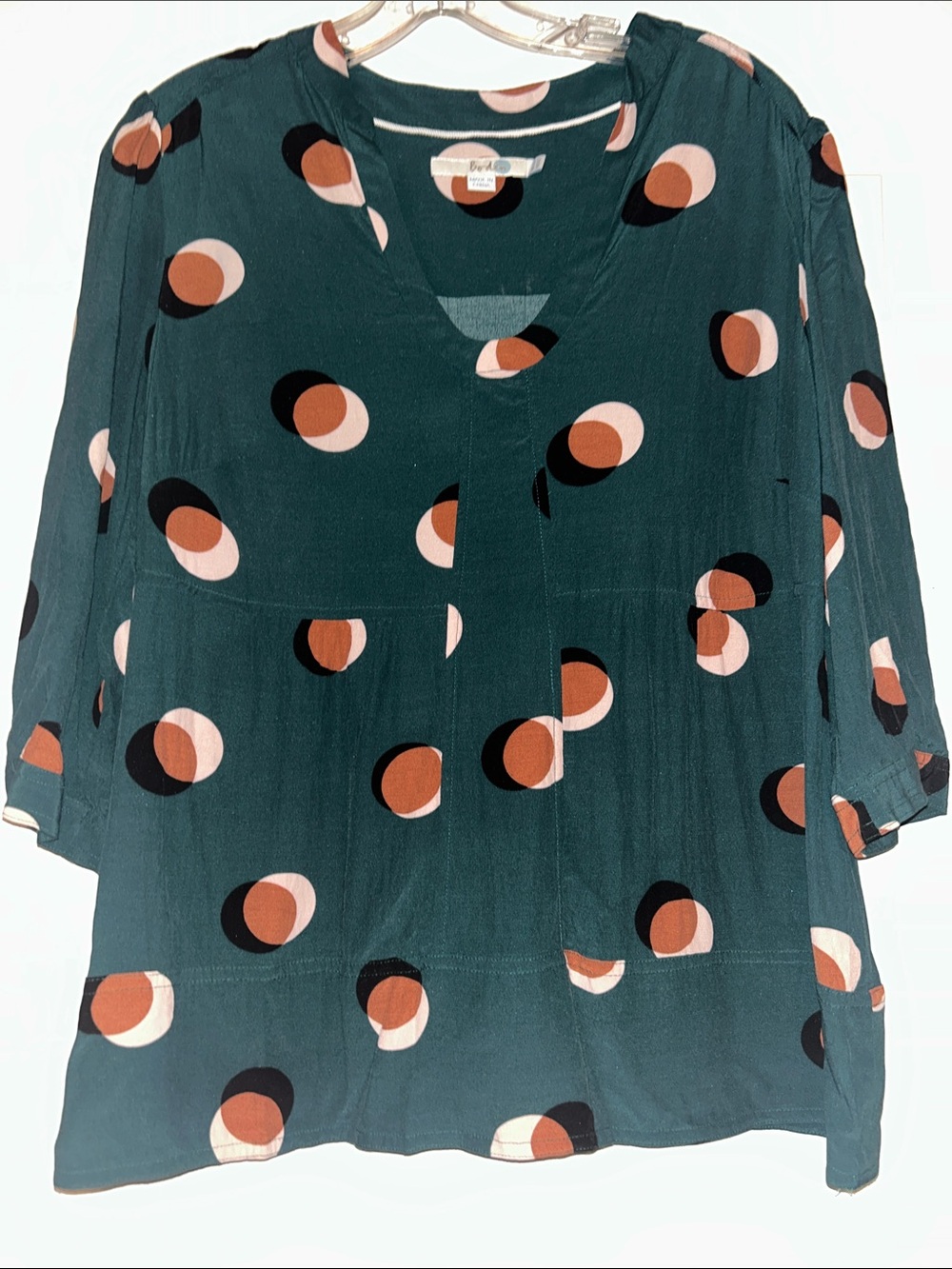 Boden Women’s Mollie V-Neck Tunic Top 12 Green Geometric Dots Career Relaxed